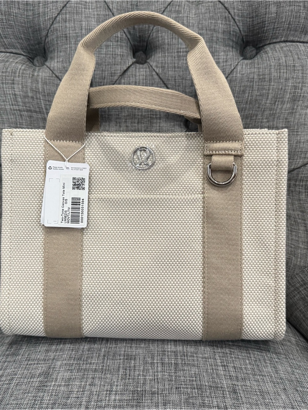Lululemon two-tone mini canvas Tote Mojave/Light Ivory NWT